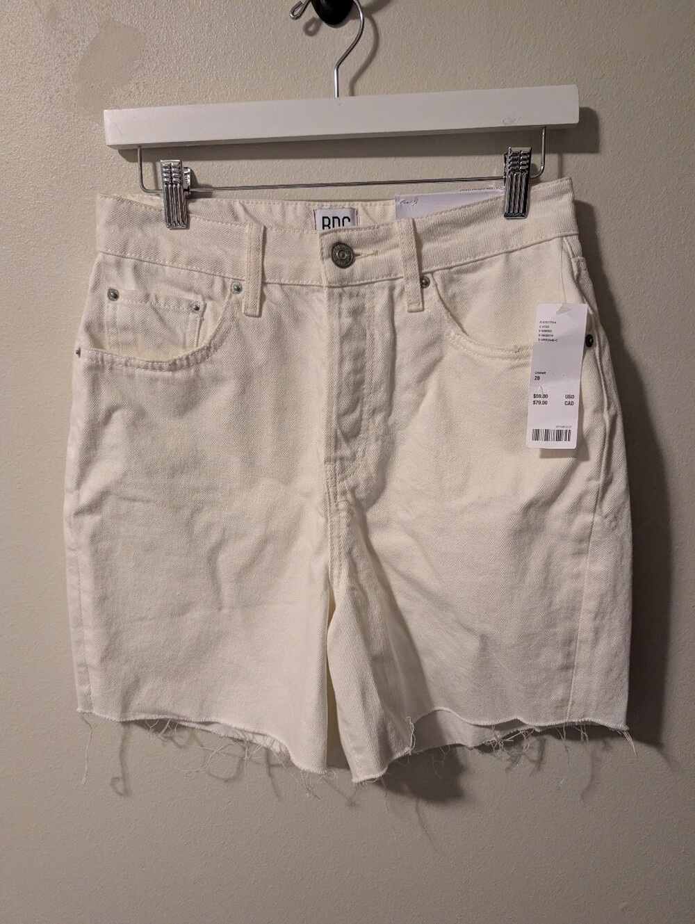 BDG Cream High Rise Raw Hem Denim Shorts NEW 2